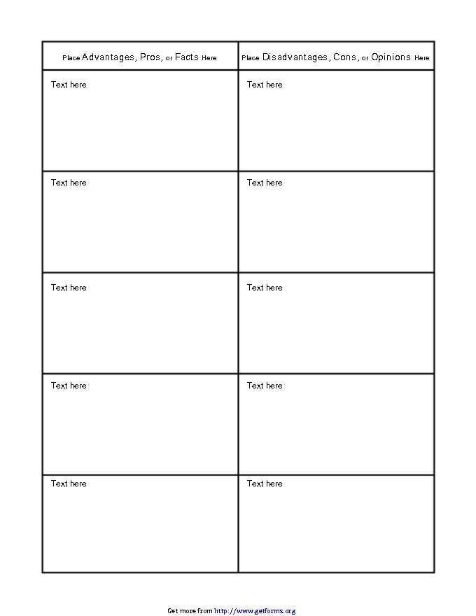 Pros and Cons Comparison T-Chart for Students