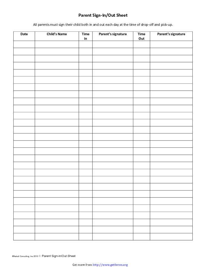 Parent Sign-in/out Sheet