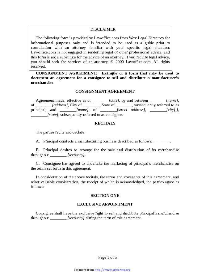 Consignment Agreement Template 1