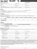 WalMart Application for Employment (Fiilable) form