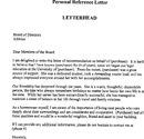 Personal Reference Letter form