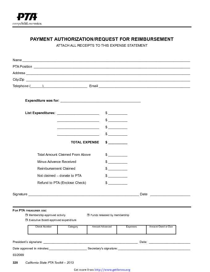 Request for Reimbursement Form