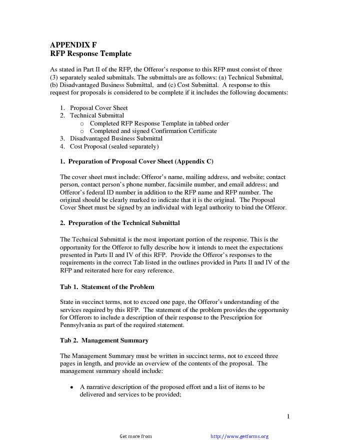 Appendix F RFP Response Template