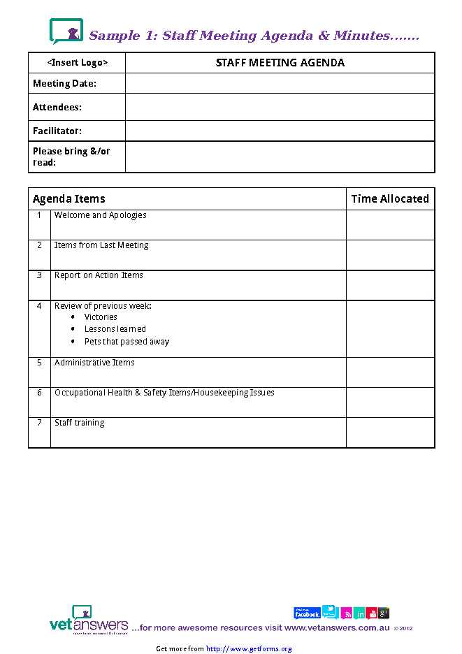 Staff Meeting Agenda & Minutes Template