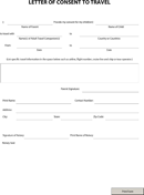 Letter of Consent to Travel form