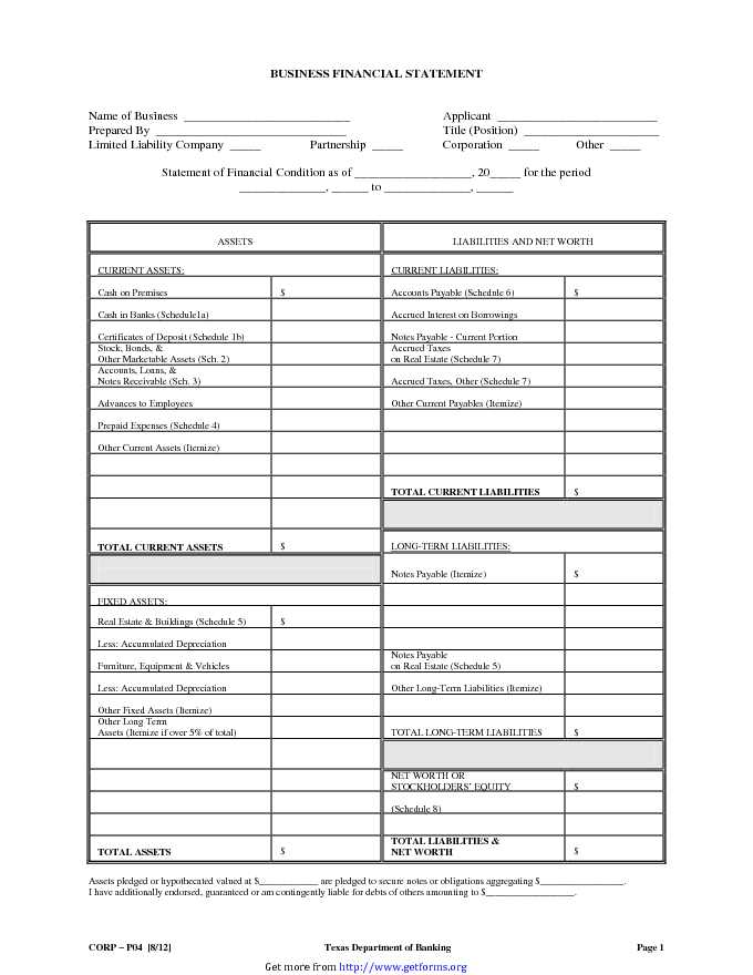 Business Financial Statement Form 1