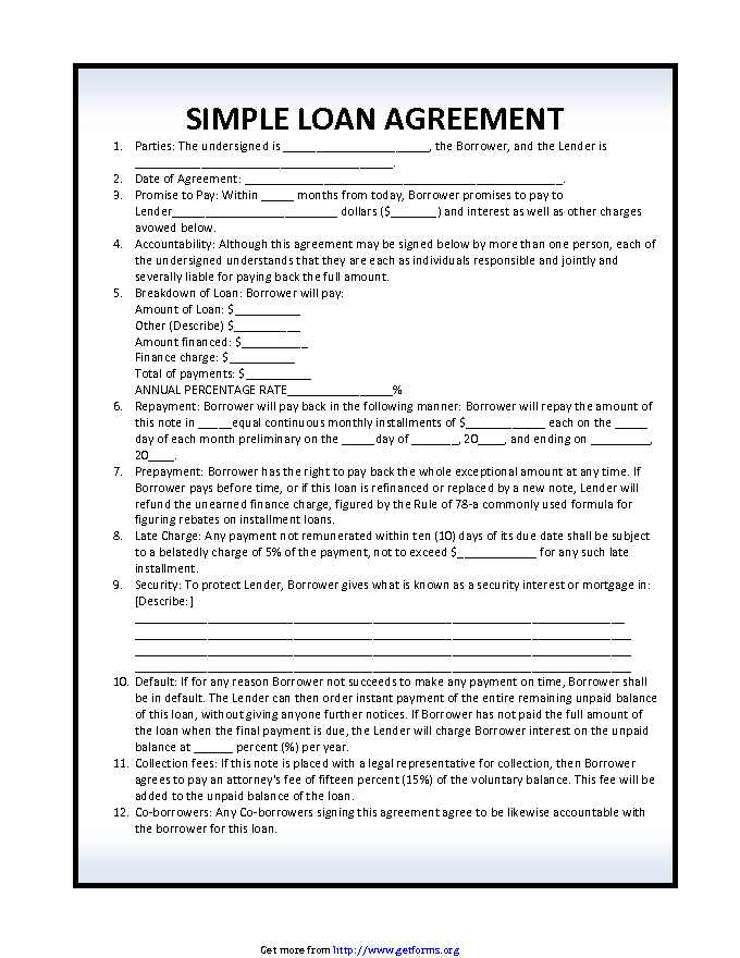 Simple Loan Agreement Template