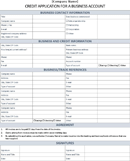 Credit Application for a Business Account form