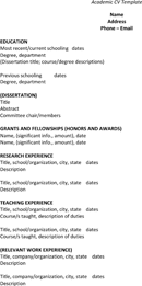 Academic CV Template form