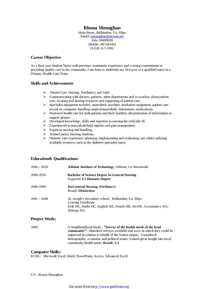 Sample CV (Nursing)