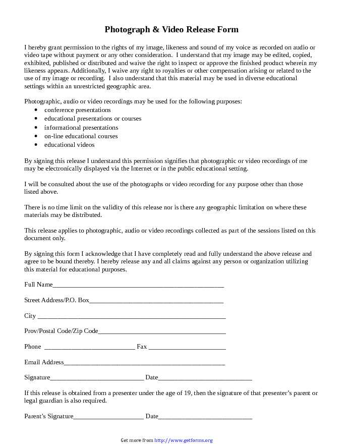 Photograph & Video Release Form