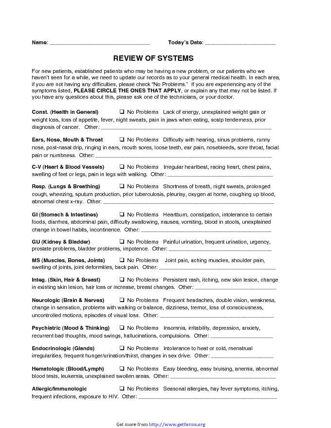 Review of Systems Template 3