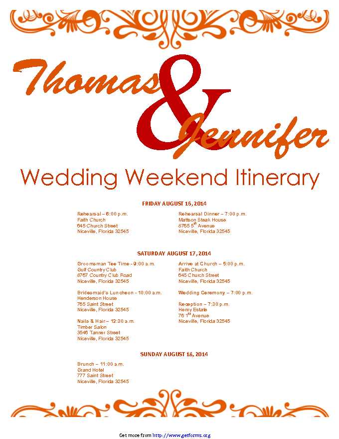Wedding Itinerary Template 1