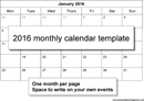 2016 Monthly Calendar 2 form