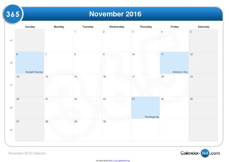 November 2016 Calendar 2