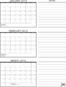 2014 Calendar Three Months Per Page 1 form