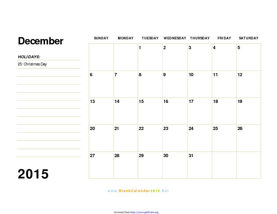 December 2015 Calendar 3