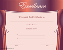 Sample Excellence in Talent Show Certificate form