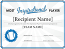 Most Inspirational Player Award Certificate form