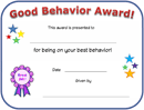 Good Behavior Certificate form