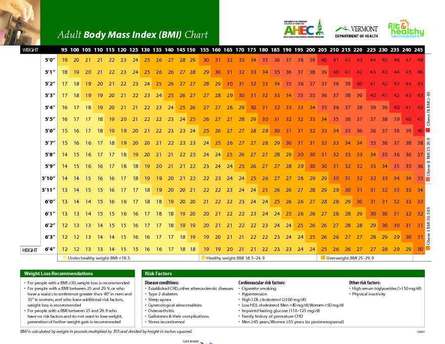 Adult Body Mass Index (BMI) Chart