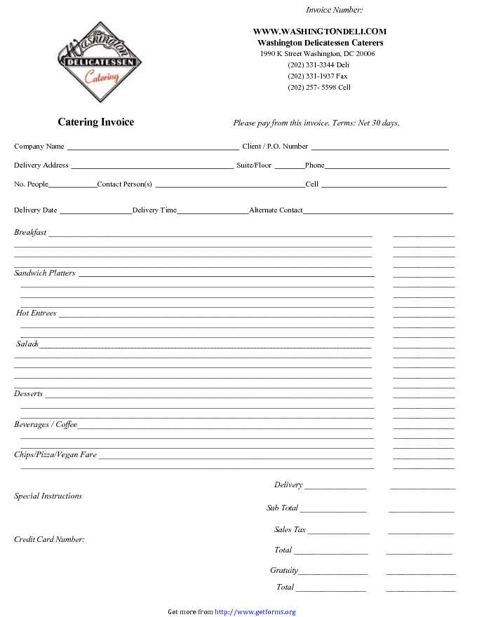 Catering Invoice Template 3