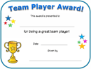 Team Player Certificate form