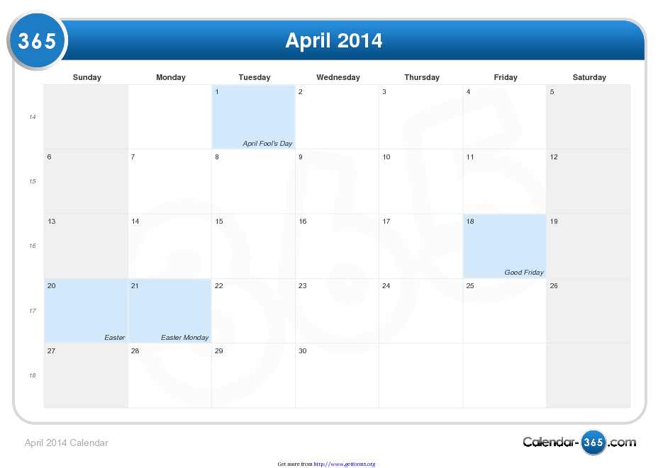 April 2014 Calendar 1