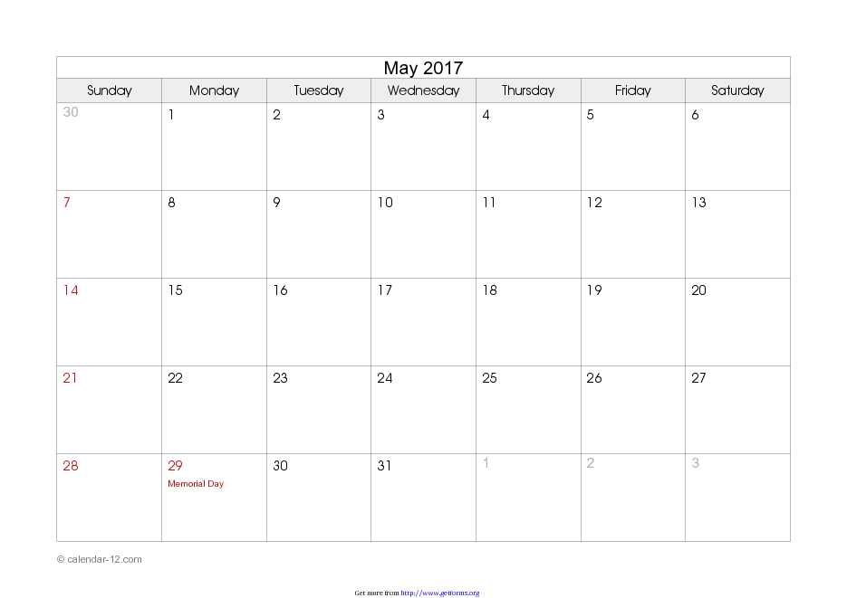 May 2017 Calendar 2