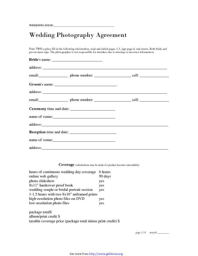 Wedding Photography Agreement