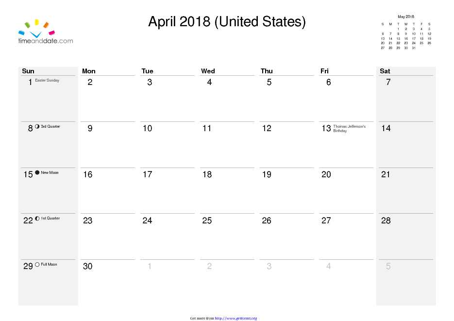 April 2018 Calendar 1