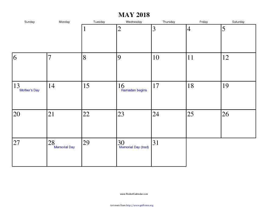 May 2018 Calendar 2