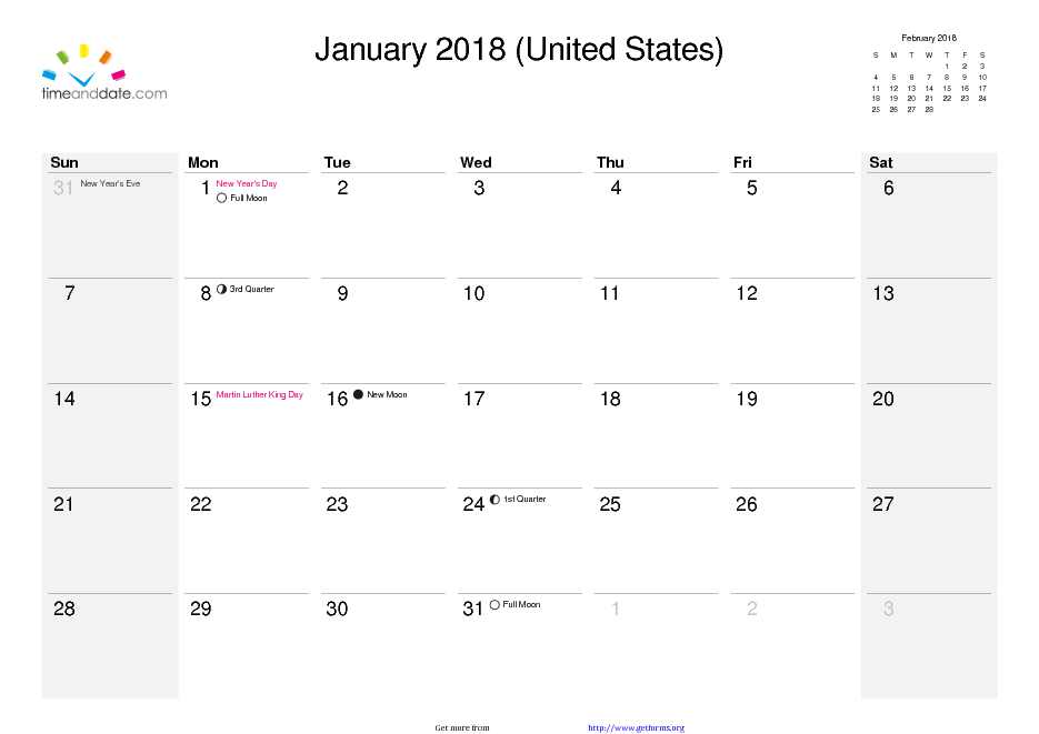 2018 Monthly Calendar 3