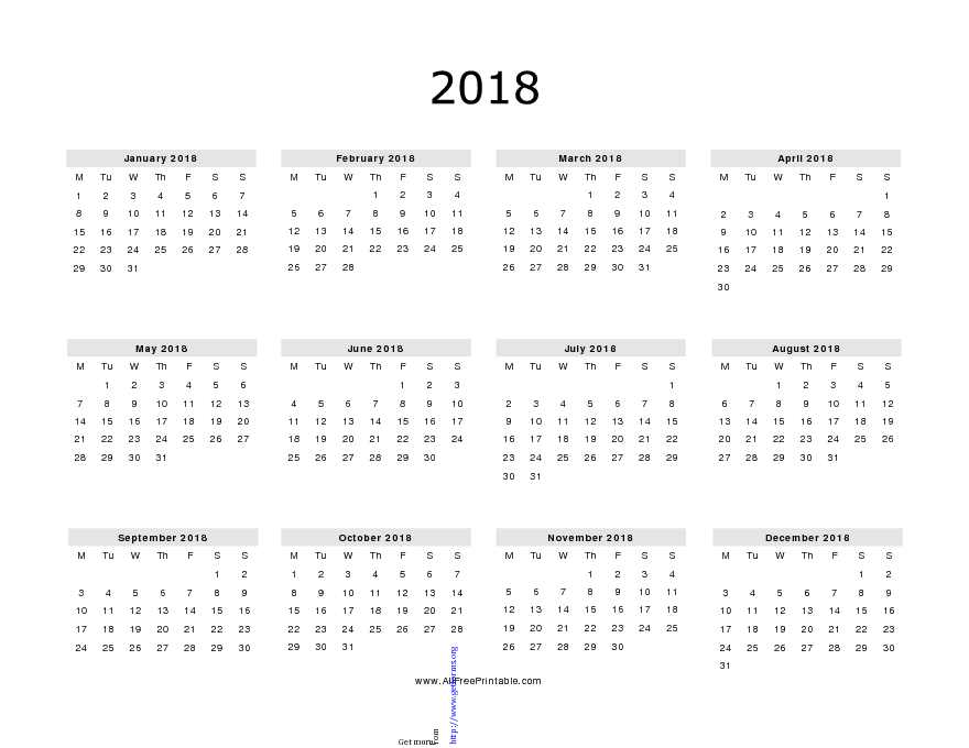 2018 Yearly Calendar 1