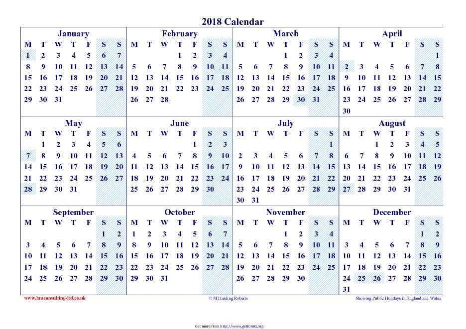 2018 Yearly Calendar 3
