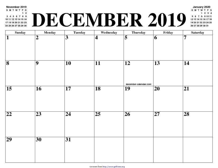 December 2019 Calendar 2