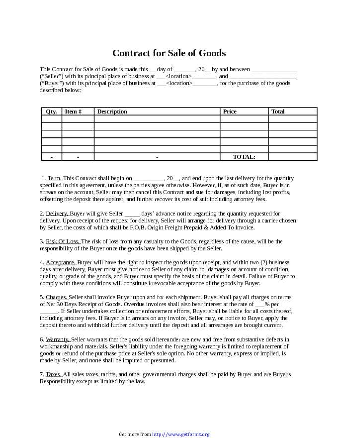 Contract for Sale of Goods