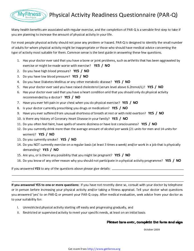 Physical Activity Readiness Questionnaire (PAR-q)
