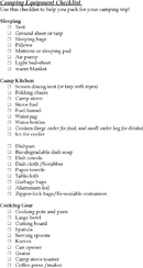 Camping Equipment Checklist form