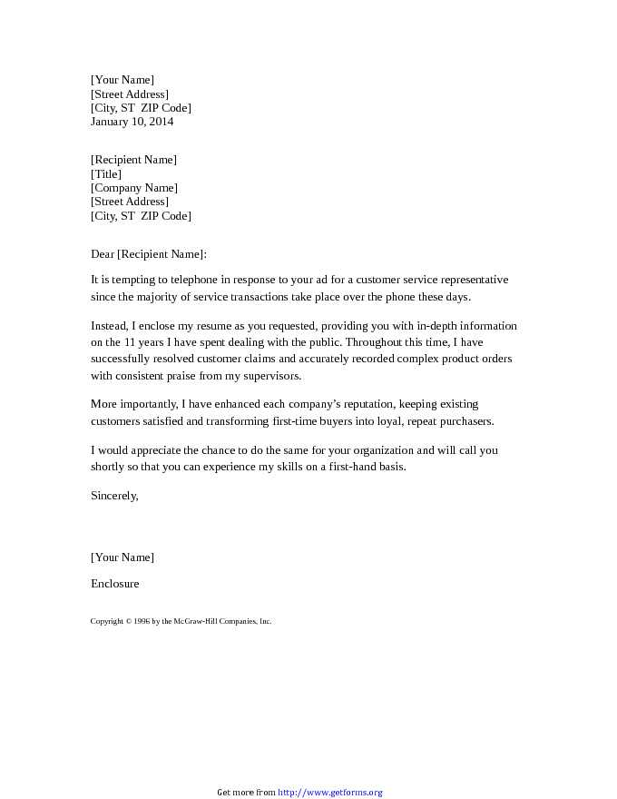 Cover Letter for Experienced Customer Service Representative