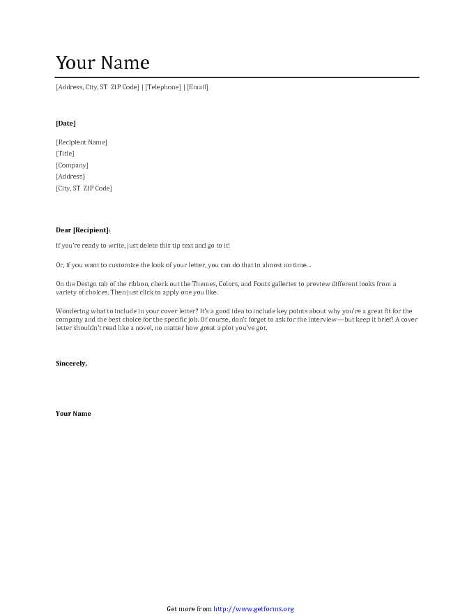 General Cover Letter Template 3