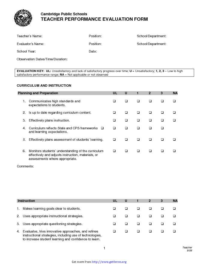 Teacher Evaluation Form 3
