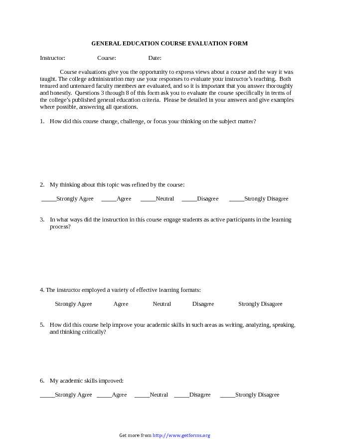 Course Evaluation Form 2