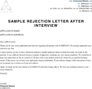 Sample Rejection Letter After Interview form