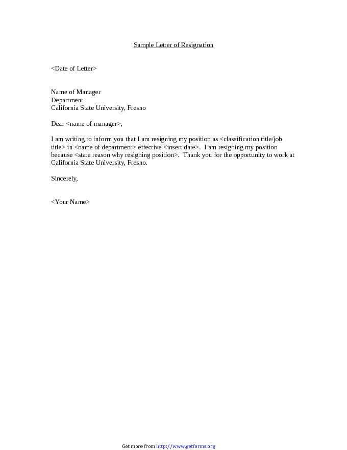 Sample Letter of Resignation 2