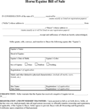 Horse/Equine Bill of Sale form