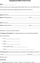 Equipment Bill of Sale Form form