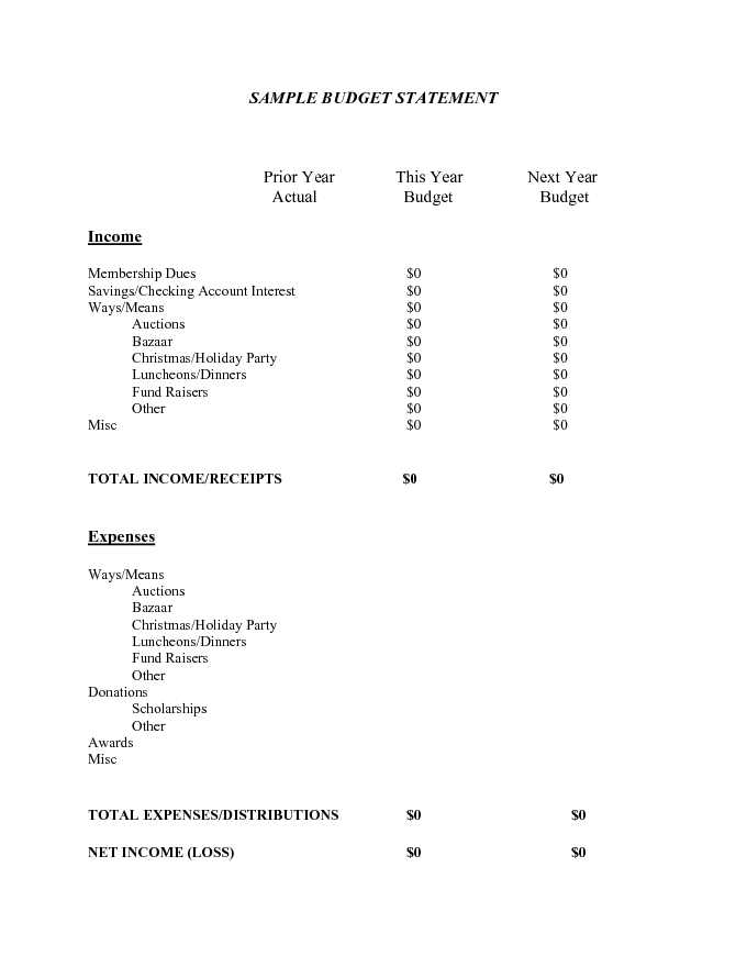 Sample Budget Statement