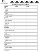 Holiday Budget Worksheet form