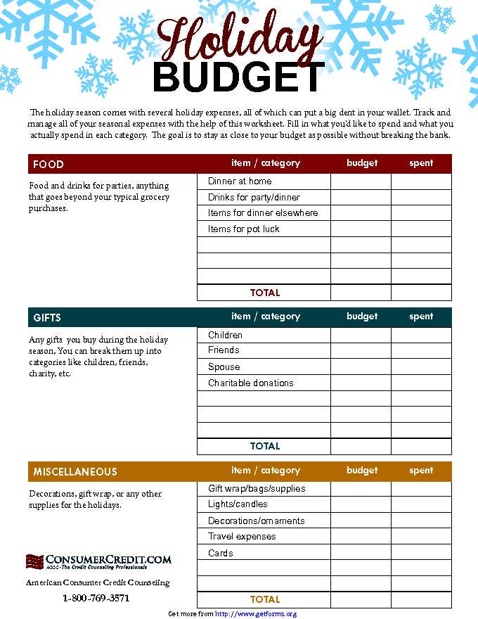 Holiday Budgeting Worksheet